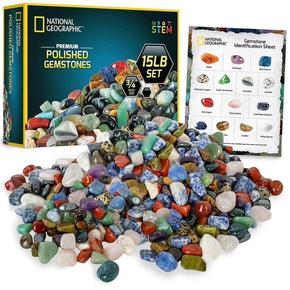 National Geographic Premium Polished Stones - 15 Pounds of 3/4-Inch Tumbled Stones and Crystals Bulk, Arts and Crafts, Rock and Mineral Kit, Rocks for Kids, STEM Toys