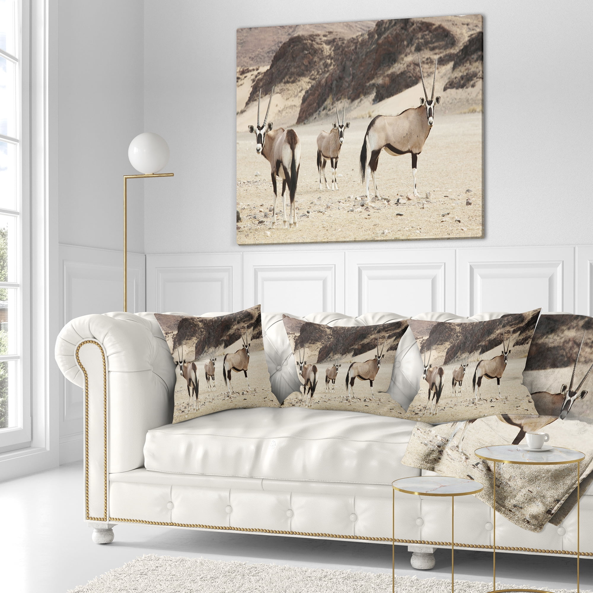 Designart Beautiful Wildebeests on Valley - Landscape Printed Throw Pillow - 16x16