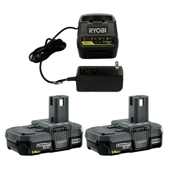 Ryobi P118B 18V Battery Charger with (2) Ryobi P189 18V 1.5 Ah Battery Packs