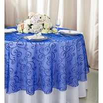 Wedding Linens Inc. 90" Round Embroidered Organza Table Overlay Toppers Tablecloth - Royal Blue