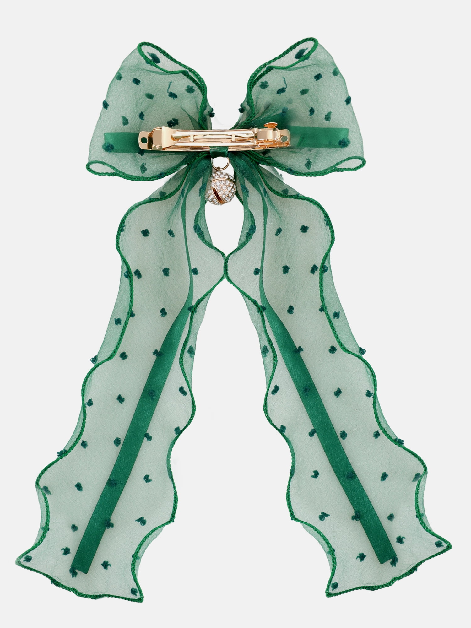 Way to Celebrate Holiday Women's Green Embellished Hair Bow, 1 Piece, Barrette Hair Clip