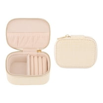 REGALWOVEN Rectangular Leather Jewelry Box for Women, Single Layer Travel Jewelry Organizer with Zipper White