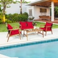 thumbnail image 2 of Patiojoy 4PCS Patio Rattan Furniture Set Wood Frame Cushioned Sofa with Coffee Table Sectional Conversation Sofa Set for Garden Red, 2 of 8