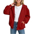 thumbnail image 2 of ZOYOEN Girls Hoodie with Pocekts- Casual Zip Up Lightweight Loose Fit Long Sleeve Kids Fall Jacket Red Size 6, 2 of 6