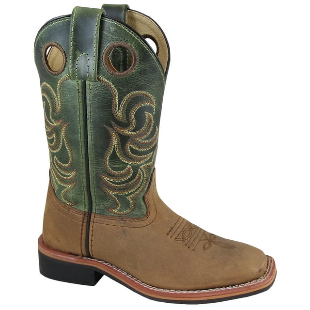 Kid'S Autry Brown Distress/Green Crackle Leather Cowboy Kids Boot