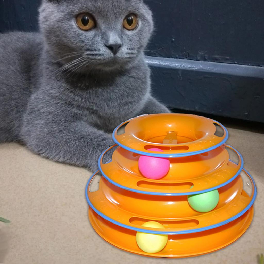 EHJRE Kitten Toy Track Ball 3 Level Turntable Funny Interactive Training Toys Amusement Exerciser Game Puzzle Toy for Indoor Cats Pet Supplies