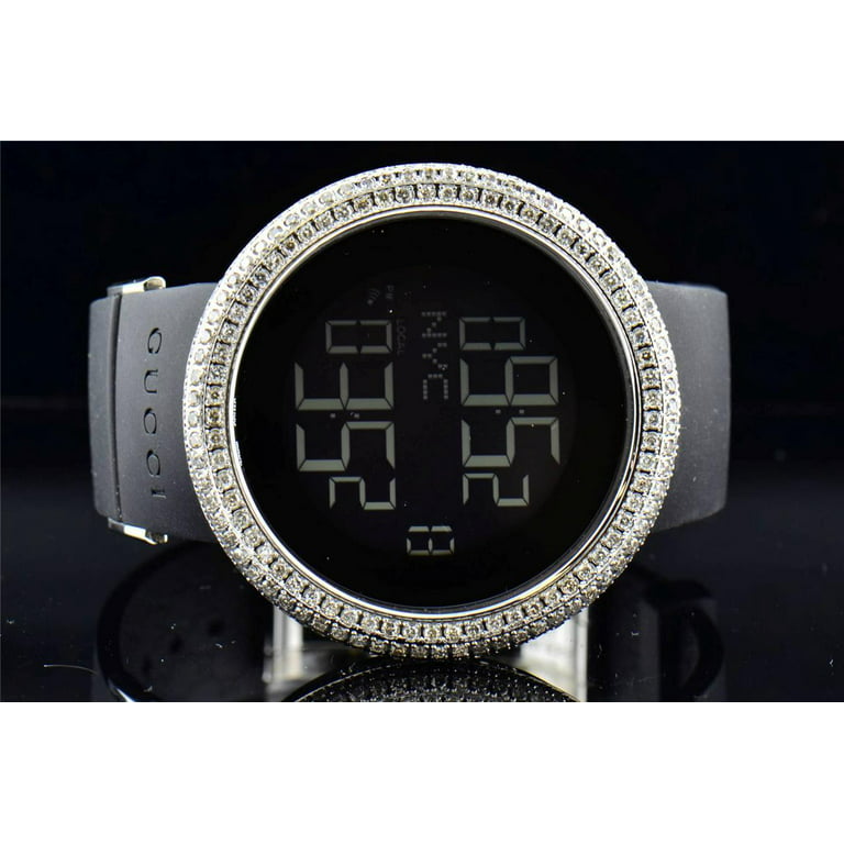 Diamond Gucci I-Gucci Watch Mens Digital YA114202 Black Rubber