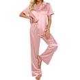 thumbnail image 1 of Conjunto de pijamas Ekouaer de satén de seda de 2 piezas para mujer, color rosa, 1 of 7