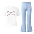 thumbnail image 5 of MUXiin Girls Outfits 5t Graphic Print Short Sleeve T-Shirt and Flare Pants Outfits Set Crewneck Fashion Girls Cotton Clothing 2pc Sets Back To School Clothes, 5 of 5