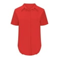 thumbnail image 4 of VERUGU Womens Tops Short Sleeve Lapel Buttons Shirts Summer Trendy Solid Dressy T Shirts Loose Casual Comfy Tunic Blouses for Leggings Red S, 4 of 6