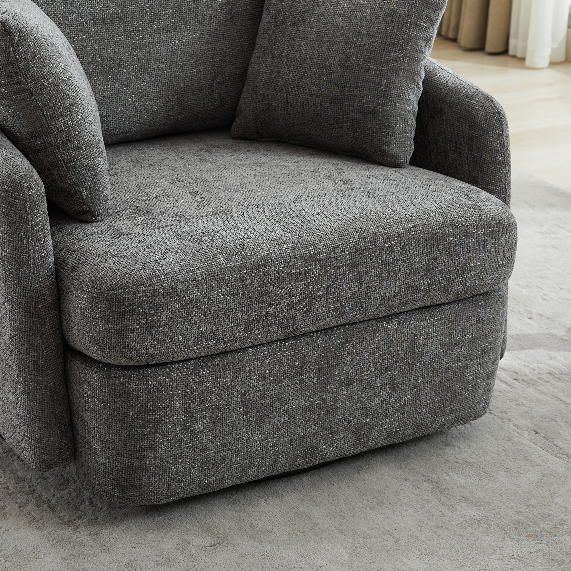 PORKISS Swivel Accent Chair, Modern Barrel Chair with 2 Thorw Pillows, Oversized Comfy Round Armchair Reading Chair, Comfy Chair for Bedroom Living Room, Charcoal