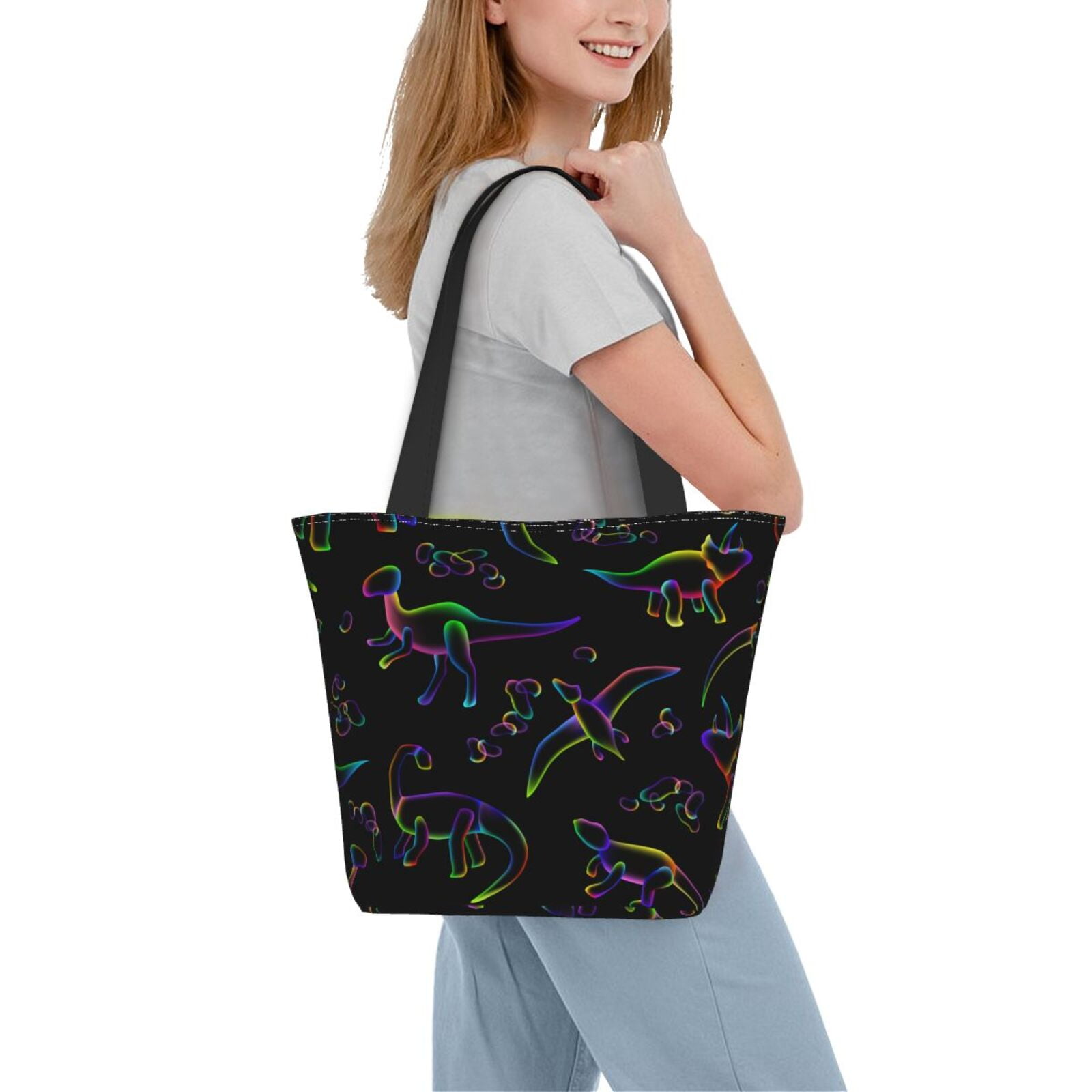 Ratiio Dinosaur Print Shoulder Bag for Women, Polyester Crossbody Purse Lightweight Handbag for Daily Travel and Casual Use
