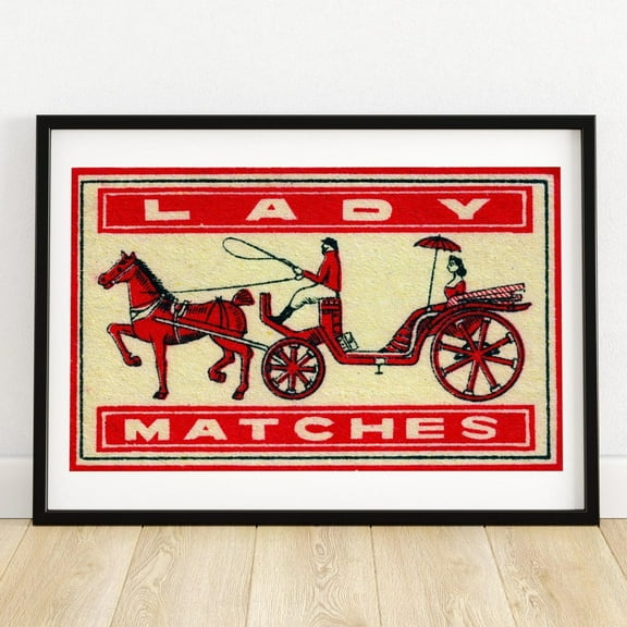 Horse And Carriage - Matchbox Print - Aesthetic Wall Art - Vintage Dutch Art - Matchbox Wall Poster - Vintage Poster Print ,Decor For Living Room Bedroom, 8x12 UNFRAMED