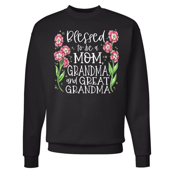 Inktastic Blessed to Be a Mom, Grandma, and Great Grandma Pink Flowers Adult Sweatshirt