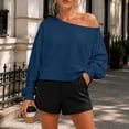 thumbnail image 4 of Atogsazn Womens Off Shoulder Cropped Sweatshirt Casual Drop Shoulder Long Sleeve Oversized Pullover Casual Tops Blue XXL Fashion, 4 of 9