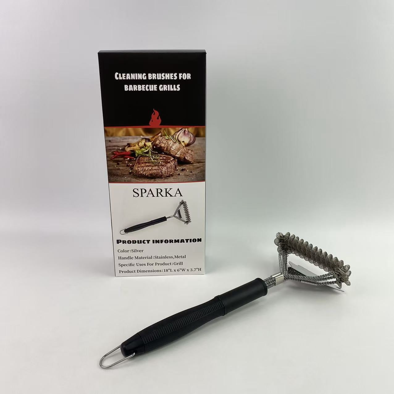 SPARKA Cleaning brushes for barbecue grills – Safe BBQ Brush for Grill – 18'' Stainless Grill Grate Cleaner - Safe Grill Accessories for Porcelain/Gas/Charcoal Grill – Gifts for Grill Wizard