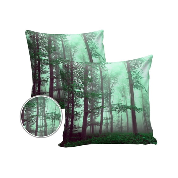 Pack of 2 Outdoor Pillow Covers, Fall Forest Dreamlike Green Waterproof Square Throw Pillowcase Cushion Decorative Pillow Covers for Couch Patio Tent, 18x18 in