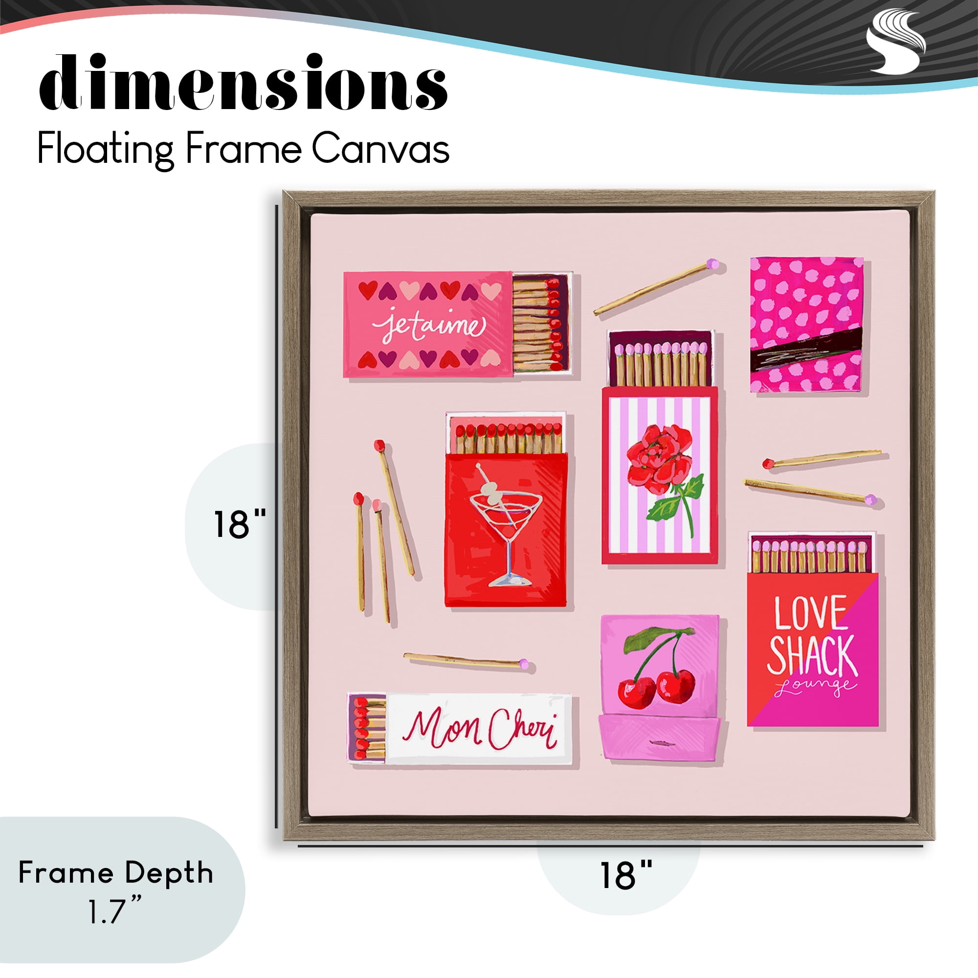 Stupell Industries Je T'aime Romantic Matchbox Set Brown Framed Floater Canvas Wall Art, design by Rachael Reese