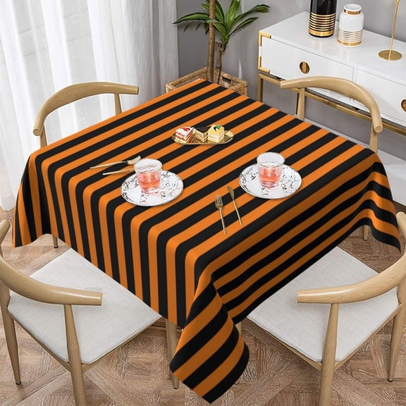 Square Table Cloth, Orange Black Striped Tablecloths Washable Table Cover for Kitchen Dinning Party Tabletop Modern Decoration,60inch