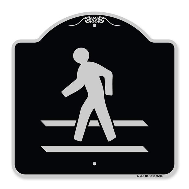 Señal Signmission Designer Series - Cruce De Peatones | Letrero Arquitectónico De Aluminio De Calibre Pesado Negro Y Plateado De 18 "" X 18 "" | Proteja Su Empresa Y Su Municipio | Hecho En Los Ee.Uu.