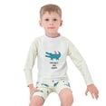 thumbnail image 4 of Huowey Boys 3 Piece Swimsuits Rash Guard Raglan Sleeve Striped Cute Cartoon Pattern Long Sleeve Shirts Tops And Elastic Waist Shorts Trunks Swimwear Outfits Bathing Suit,Yellow,9-10 Years, 4 of 4