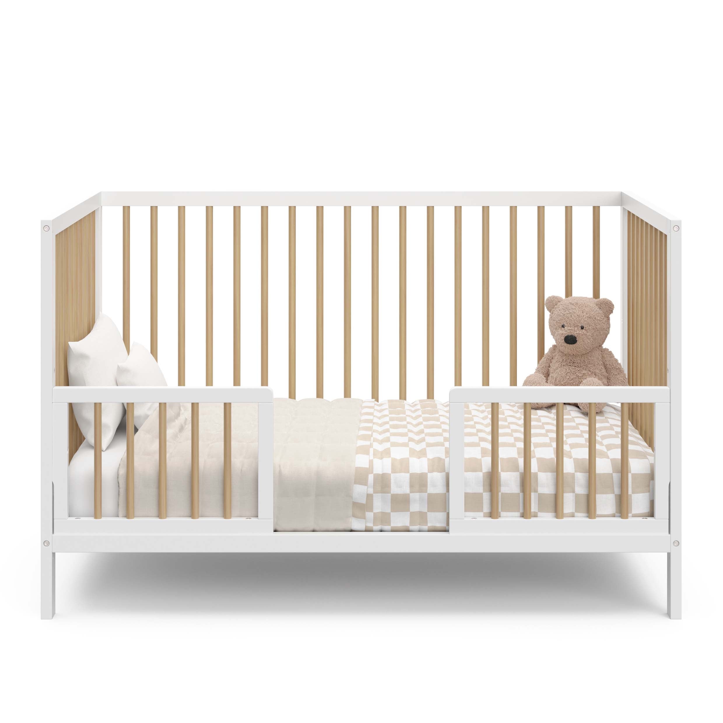 Graco Teddi 5-in-1 Convertible Crib and Premium Crib & Toddler Mattress Bundle, White with Driftwood