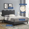 thumbnail image 2 of Platform Bed Frame, Twin Size, Charcoal Grey Gray, Velvet, Modern Contemporary, Bedroom Master Guest Suite Room, 2 of 10
