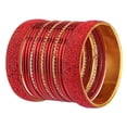 thumbnail image 6 of Efulgenz Red Bridal Bangle Bracelet Set Plain Glossy Metal Bangles CZ Crystal Rhinestone Indian CZ Crystal Bracelets Bangles For Women (17 Pcs) Size 2.4, 6 of 6