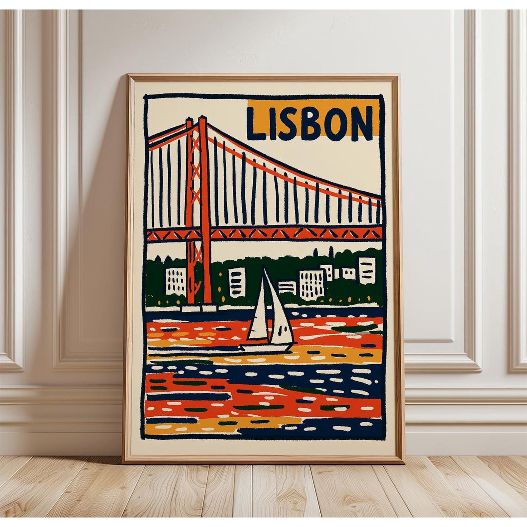 Lisbon Travel Bridge Wall Art River City Print, Unframed Paper Print