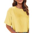 thumbnail image 2 of Women Half Sleeve Cropped T-Shirts Drop Shoulder Round Neck Crop Tops Casual Summer Solid Color Basic Tees, 2 of 8