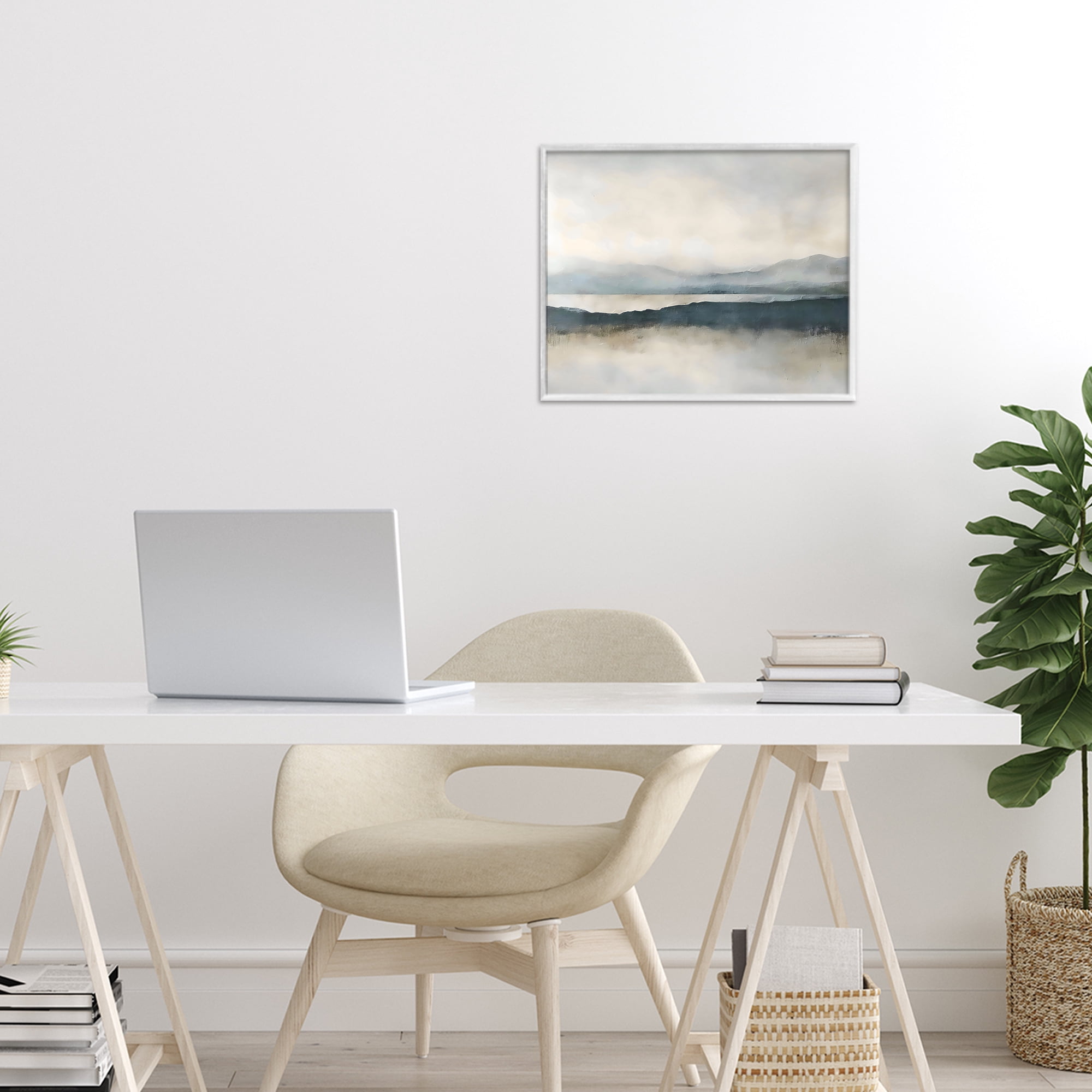 Stupell Industries Muted Horizon Mountainscape White Framed Giclee Art, design by Riley B