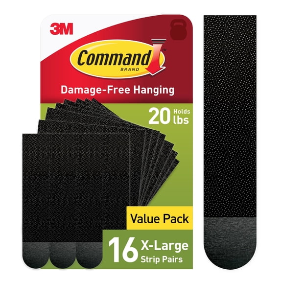 Commandâ„¢ 20 lb Black Picture Hanging Strips 17217BLK-16NA, 16 Pairs
