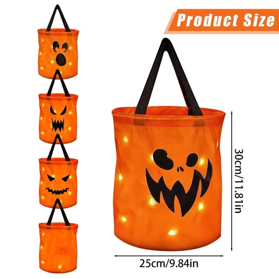 4 Pcs Light Up Halloween Trick Or Treat Bucket, Candy Bags for Halloween Party LED Glow in The Dark Goodie Bags for Trick Or Treat Candy Gifts, Style D