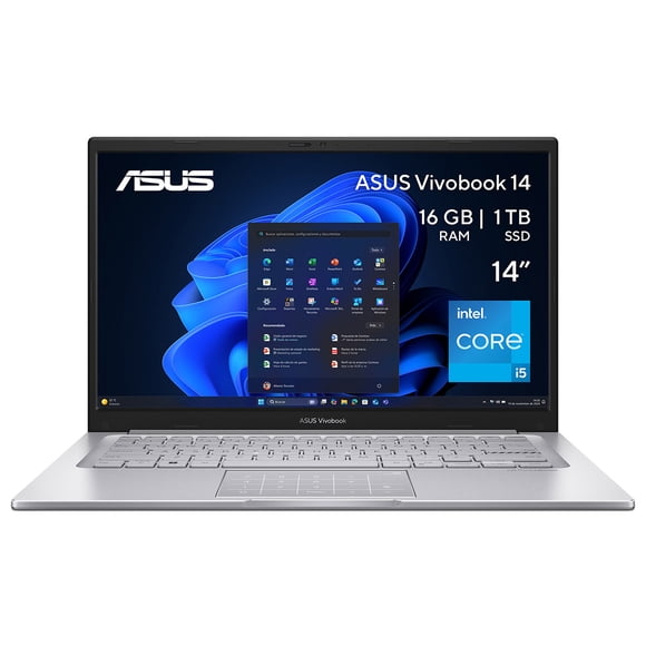 Laptop ASUS VivoBook 14: Procesador Intel Core i5 1334U (hasta 4.6 Ghz), Memoria de 16GB DDR4, SSD de 1TB, Pantalla de 14" LED Full HD (1920 x 1080), S.O. Windows 11 Pro.