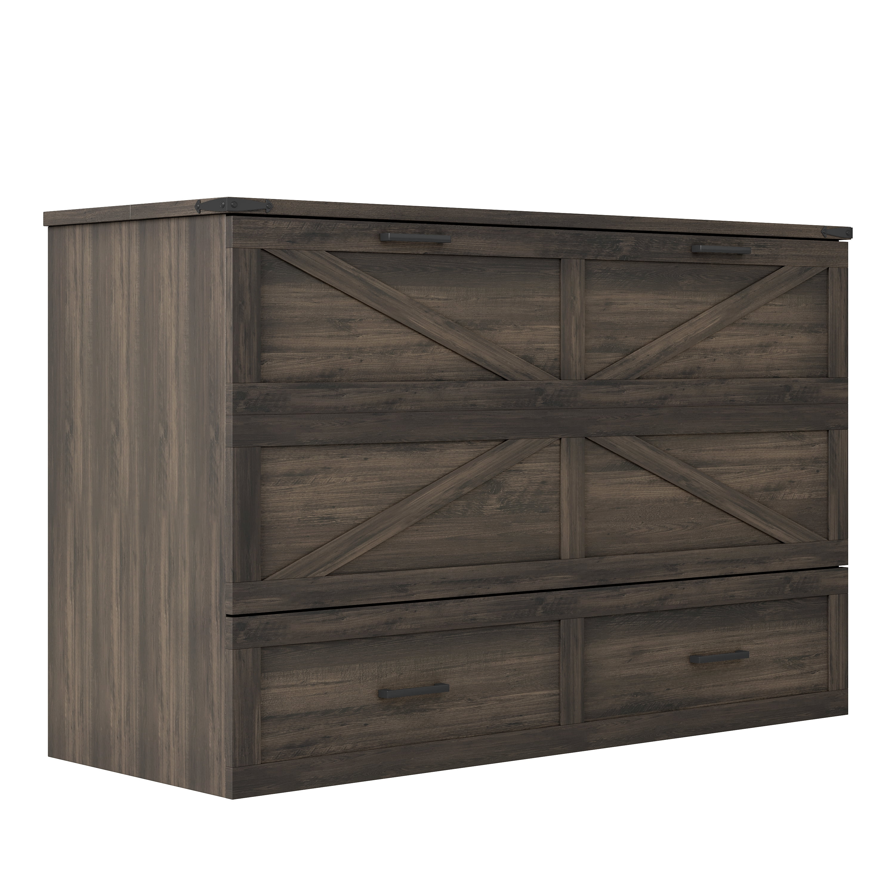 Mintazer Farmhouse Queen Murphy Cabinet Bed with Charging Station & Storage Drawers, Foldable Platform Bed for Bedroom Guest Room, Brown