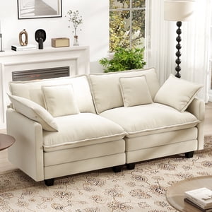 BedLuxury 76.7 in Cloud Chenille Loveseat Sofa, Beige