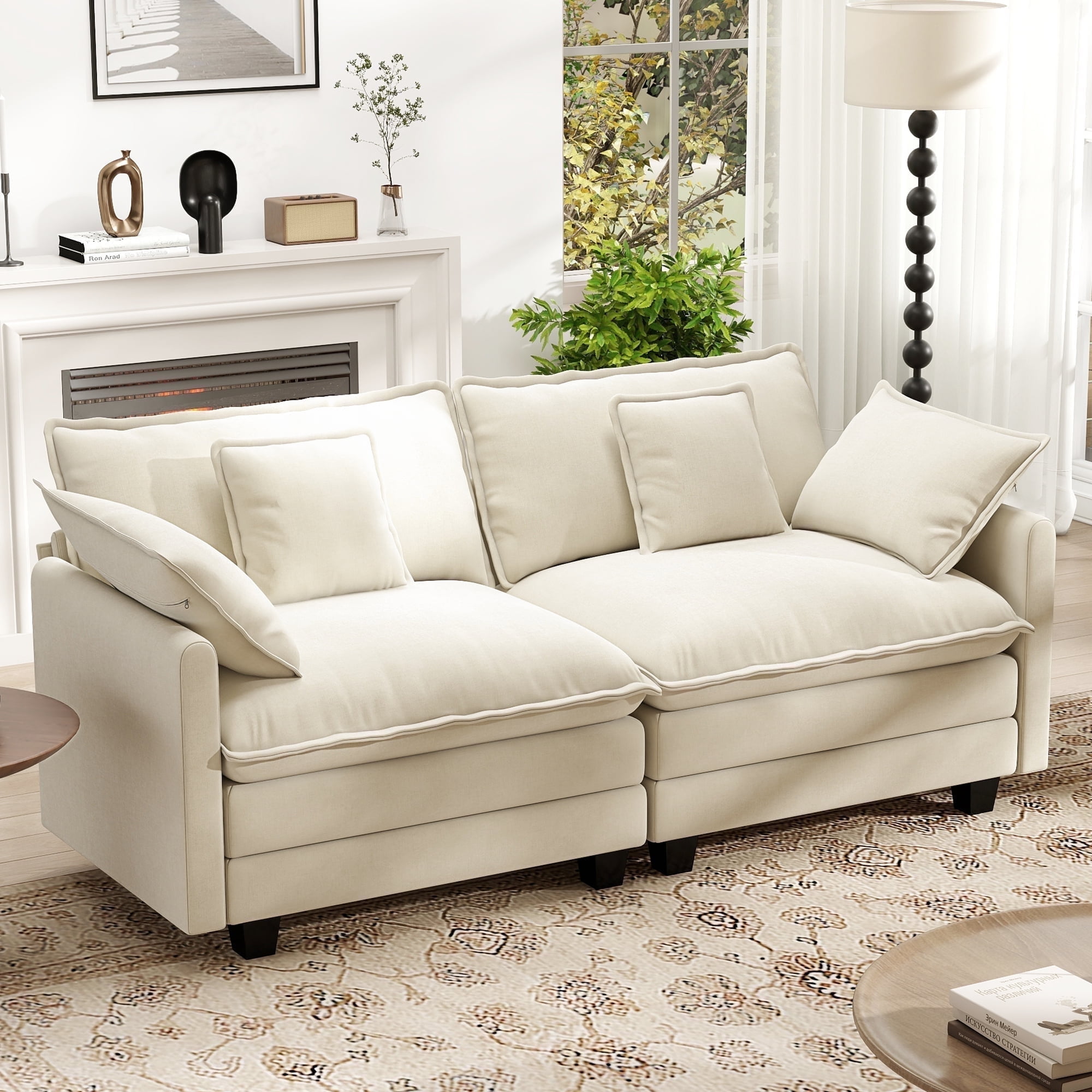 BedLuxury 76.7 in Cloud Chenille Loveseat Sofa, Beige