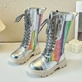 thumbnail image 2 of Girls Lace up Glitter Combat Boots Knee High Winter Warm Plush Lining Chunky Lug Sole Zipper Snow Booties, 2 of 5