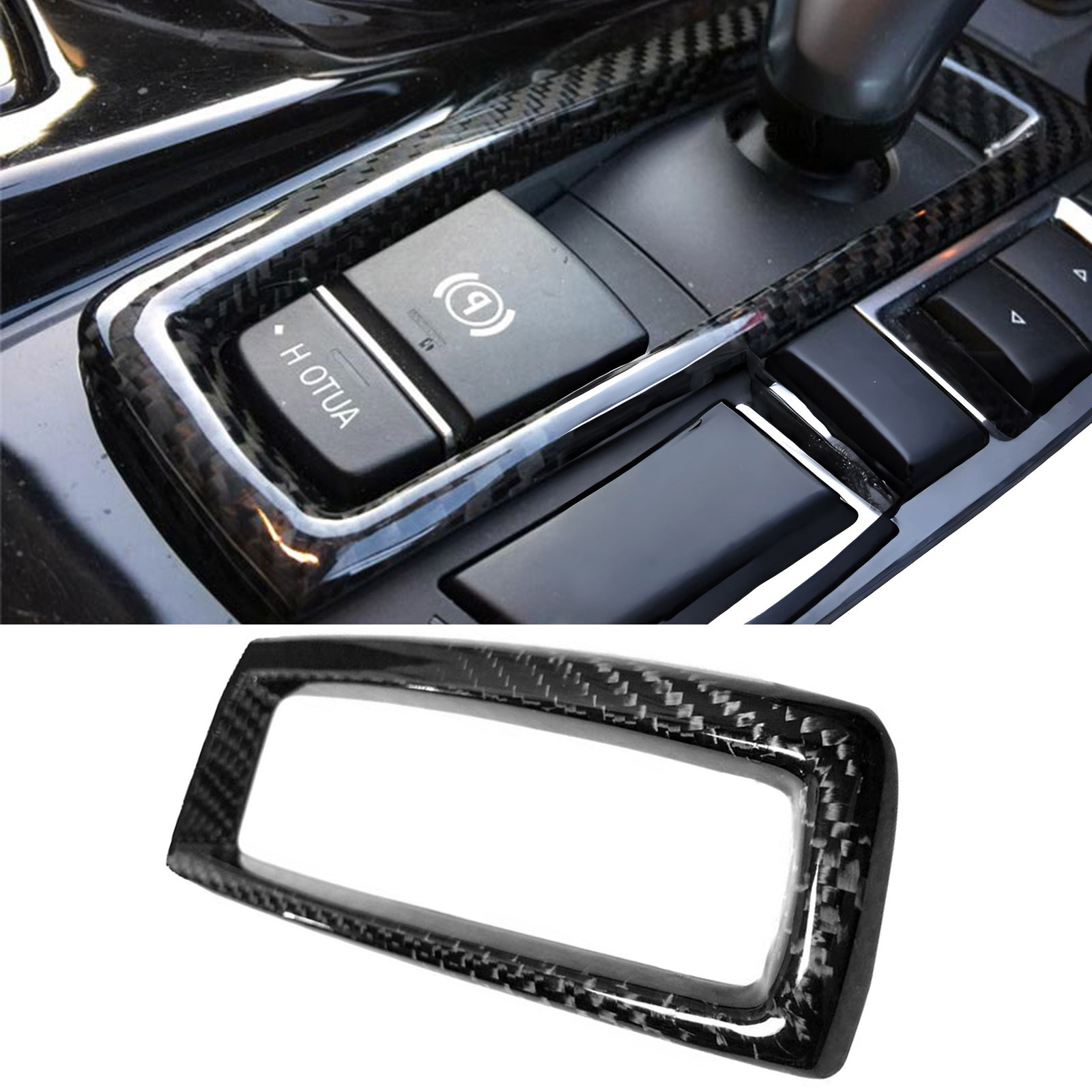 Ikon Motorsports Shifter Cover Compatible With 2011-2016 BMW F10 F11 5-Series, Carbon Fiber Gloss Black Interior Front Gear Shift Shifter Surround Frame Cover Trim