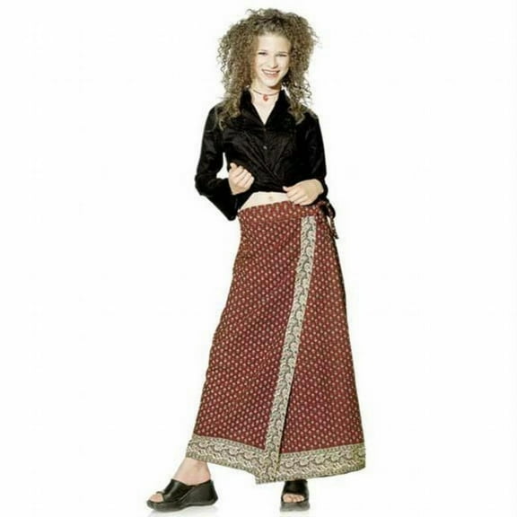 Maroon Print - Long Wrap Skirt - Small