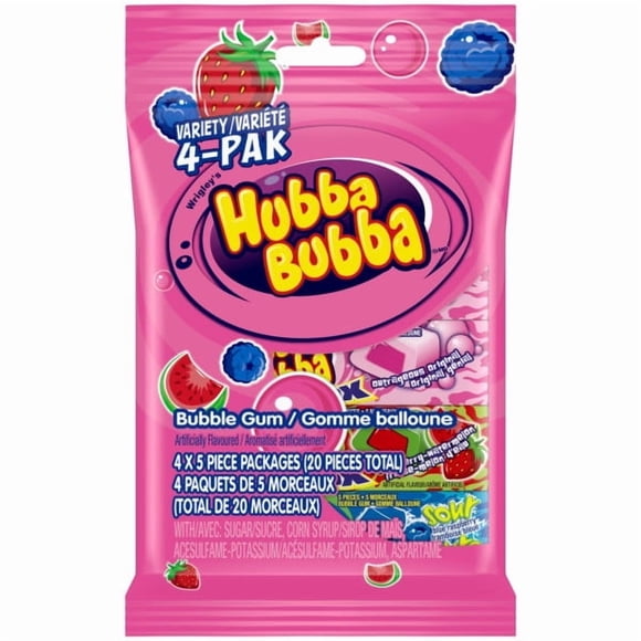 HUBBA BUBBA, Mixed Fruit Bubble Gum Variety Pack, 5 Pieces, 4 Pack