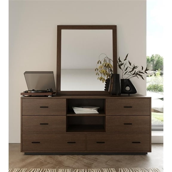 Limari Home Fantasia Wood Bedroom Dresser in Dark Walnut/Matte Black