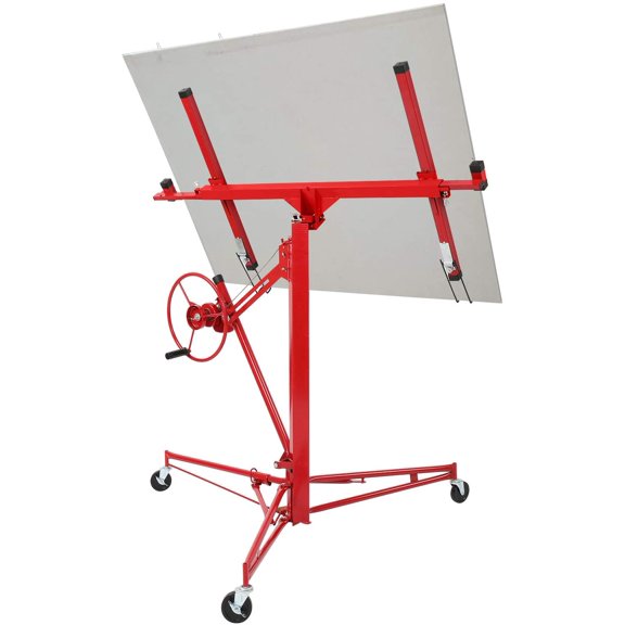 Drywall Lift 11FT Heavy Duty Drywall Panel Hoist Professional Jack Lifter Sturdy Rolling Lockable Caster Wheels Lifter Construction Tool, 150LB Capacity, Red