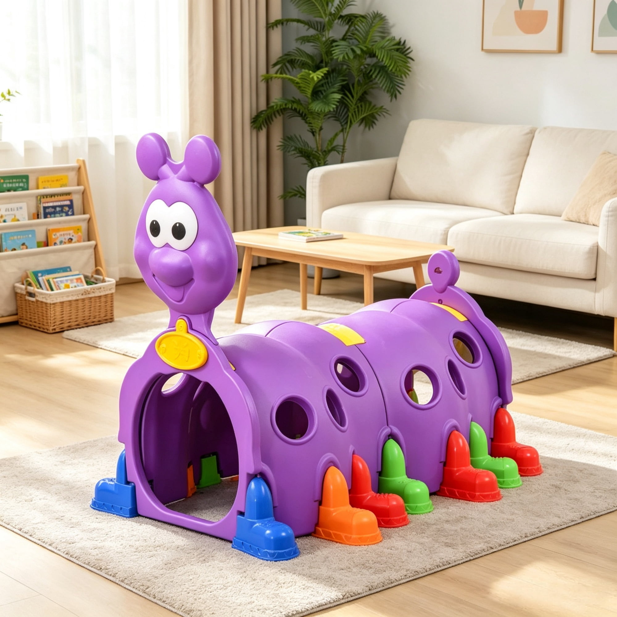 2-Section Toddler Play Tunnel, Kids Crawl & Climb Through Indoor Outdoor Play Structure, Purple