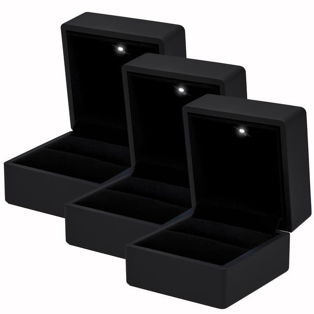 Caja negra mate con luz LED AurixCompact 3Pzas Negro 6x6.5x5cm PVC Joyero.