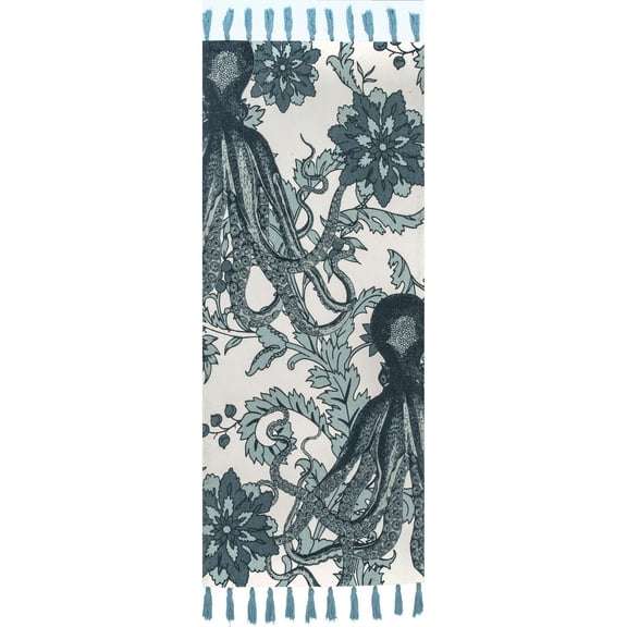 nuLOOM Thomas Paul Printed Flatweave Cotton Giant Octopus Runner Rug, 2' 8" x 6', Aqua