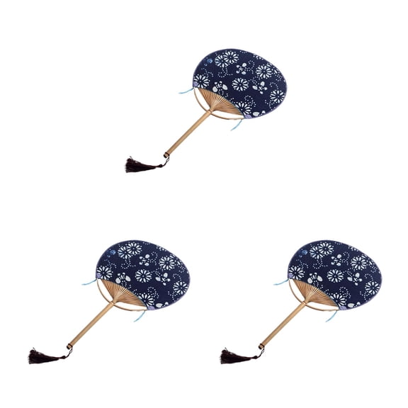 Set of 3 Fans USB Fan Portable Japanese Style Hand Fan 40.00X22.00X1.00CM Navy