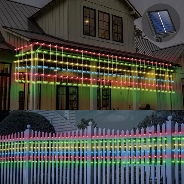 32.8 x 3.28 pies, cortina solar de gran tamaño, luces de carámbano para exteriores, 8 modos de cadena de luces de cortina de carámbano, luz solar de jardín de Navidad para patio, cenador, aleros