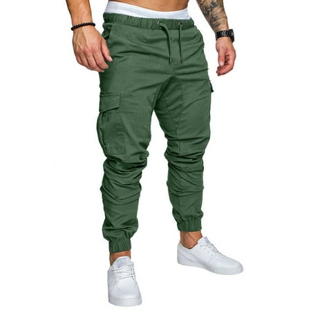 Men's Slim Fit Urban Straight Leg Trousers Casual Pencil Jogger Cargo Long Pants