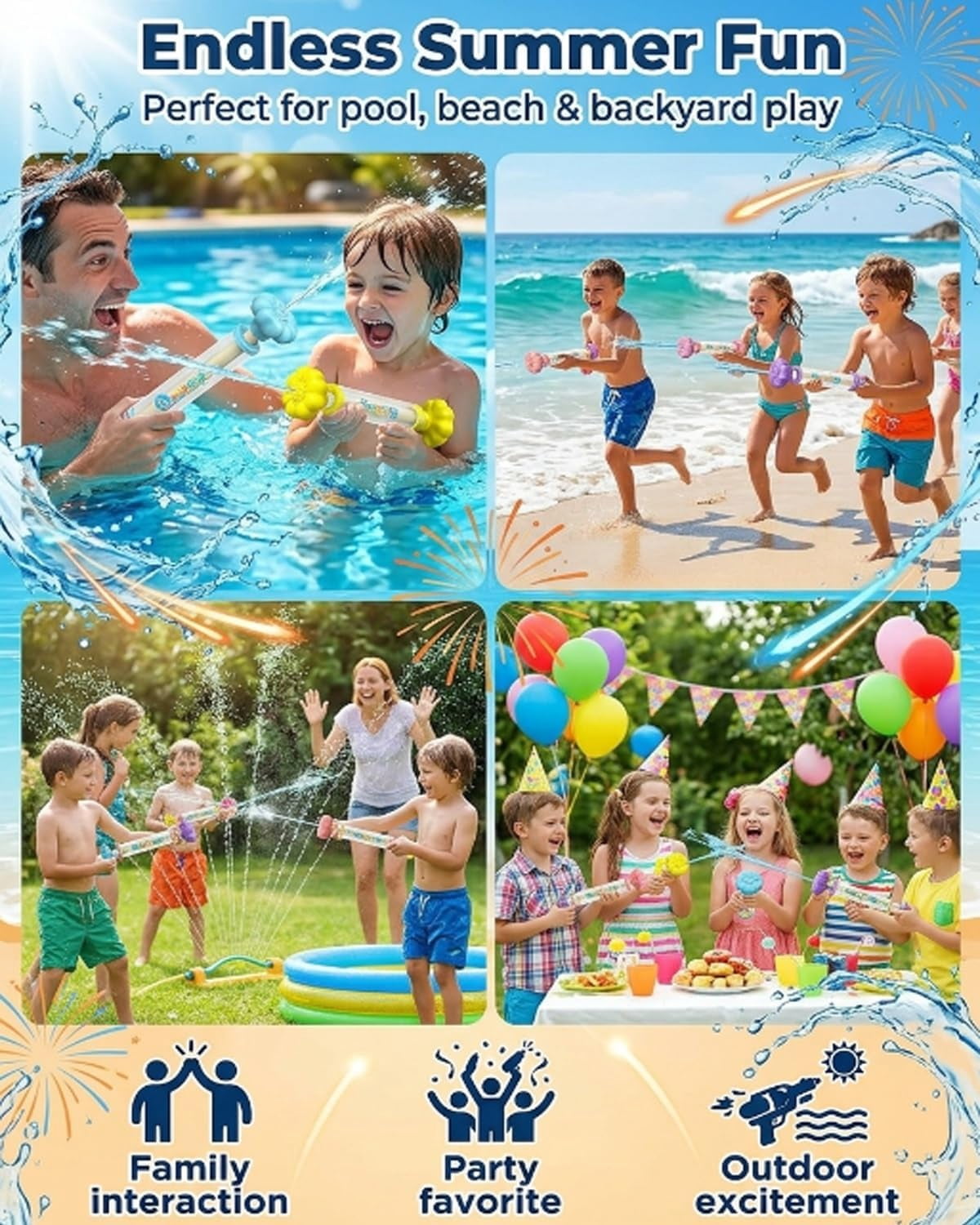 Firework Water Gun,Sprays Waters in a Firework-Like Pattern Samll Waters Blaster Style High-Pressure Summer Pool Beach Backyard Outdoor Party Favors
